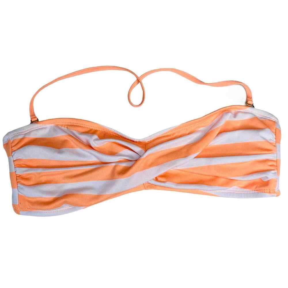 Mossimo Bikini Top Womens Medium Striped Orange White Bandeau Swimsuit Swim